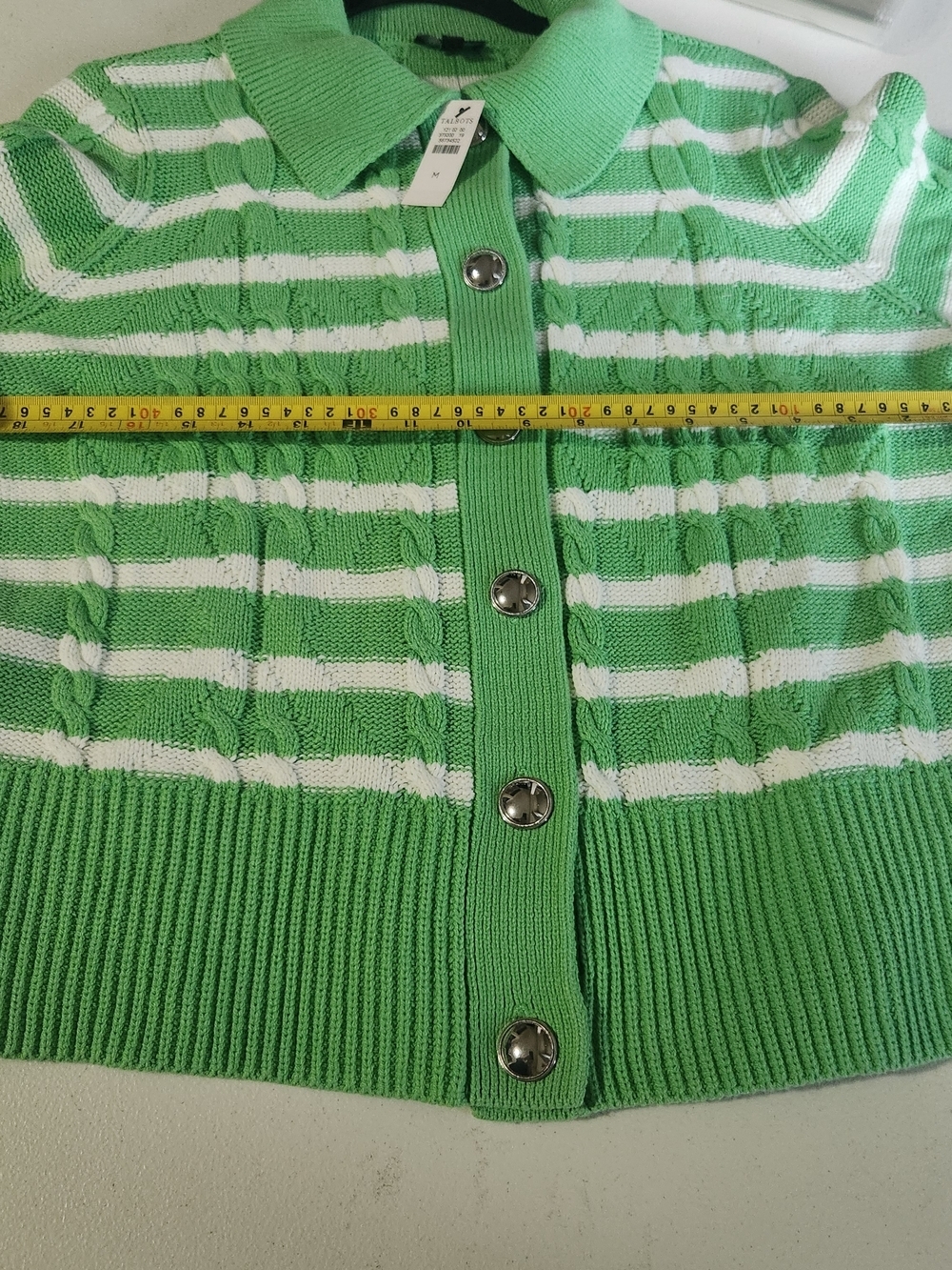 Talbots Green and White Striped Button-Up Cardigan - Picture 6 of 8